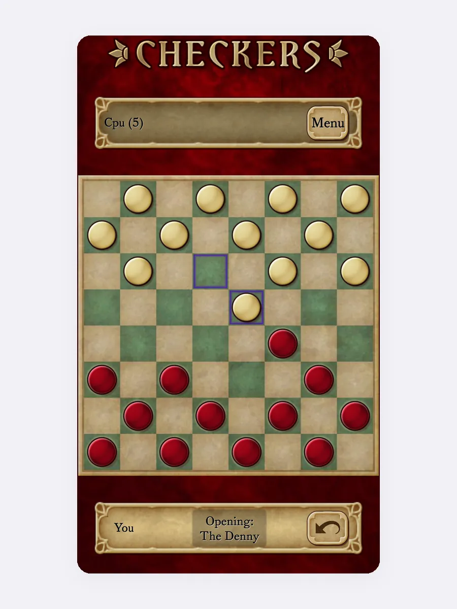 Στιγμιότυπο από το Checkers με ταμπλό ντάμας και κόκκινα και κίτρινα πούλια