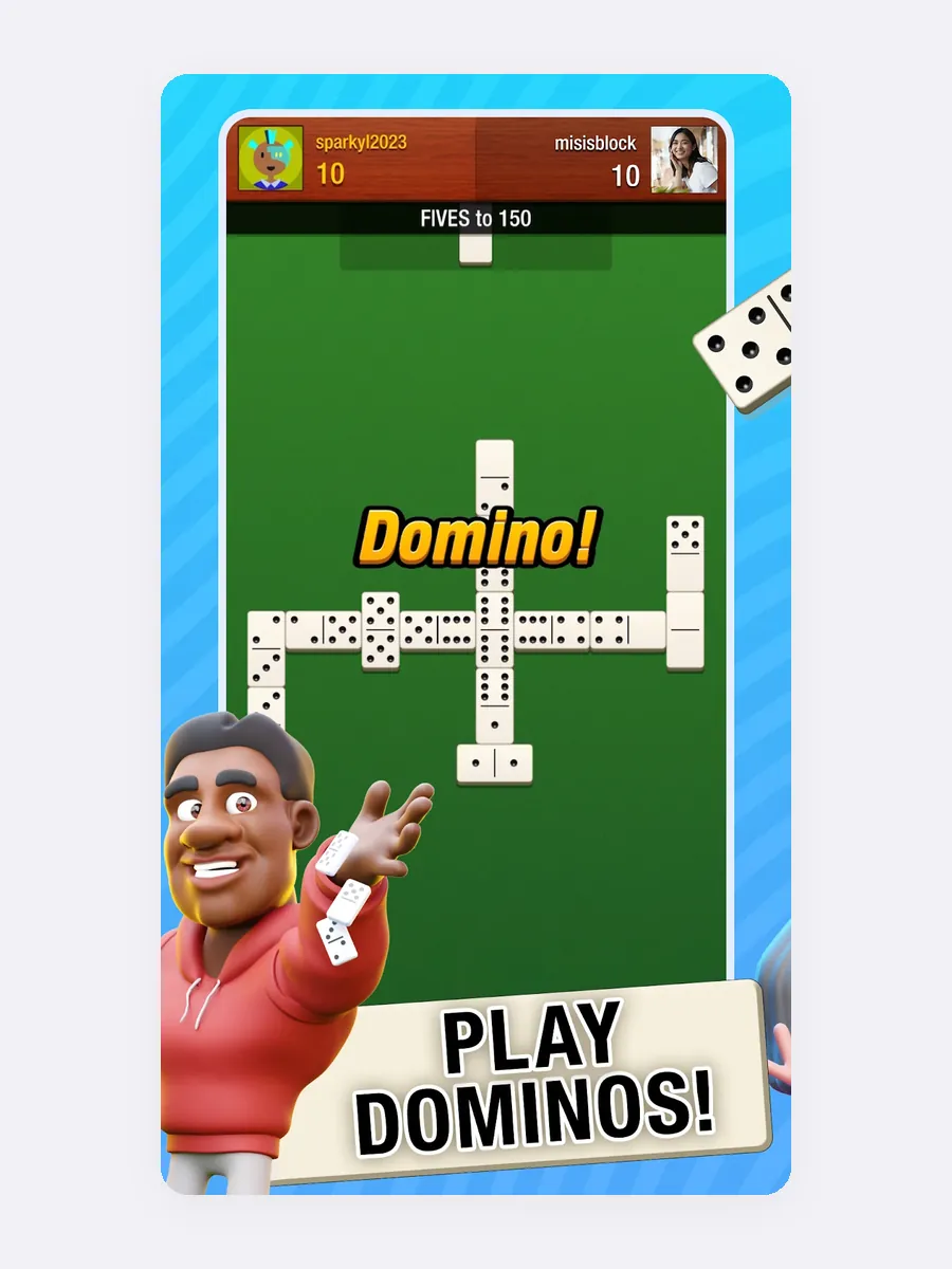 Στιγμιότυπο από το Domino! με πλακίδια απλωμένα σε πράσινο τραπέζι
